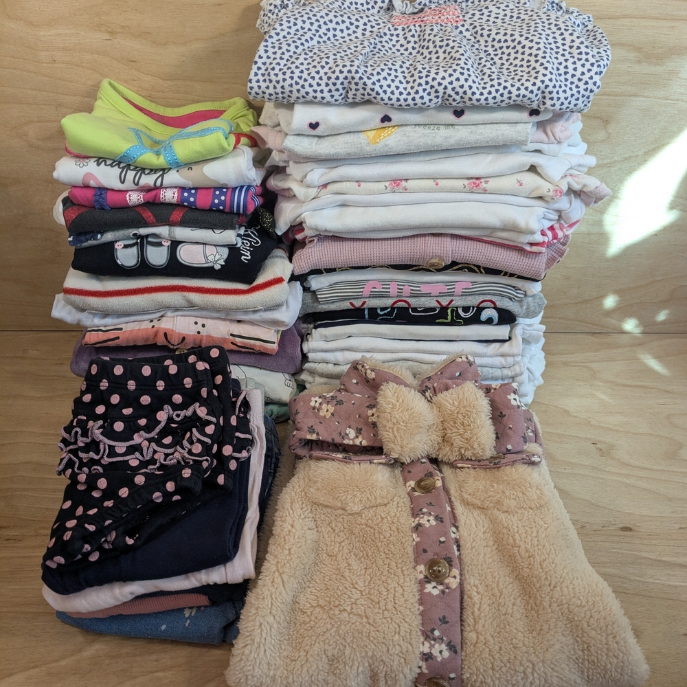 Lot of 3-6 Mo. Girl Clothing - Onesies, Sleepers, Shirts & Pants Various Brands
